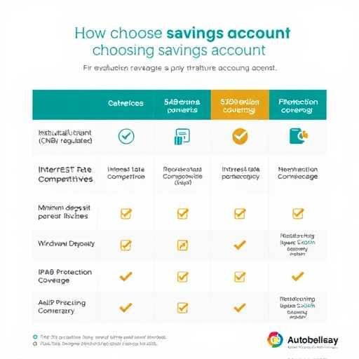 Infografía con cinco criterios para evaluar cuentas de ahorro: autorización, tasa, depósito mínimo, flexibilidad, protección